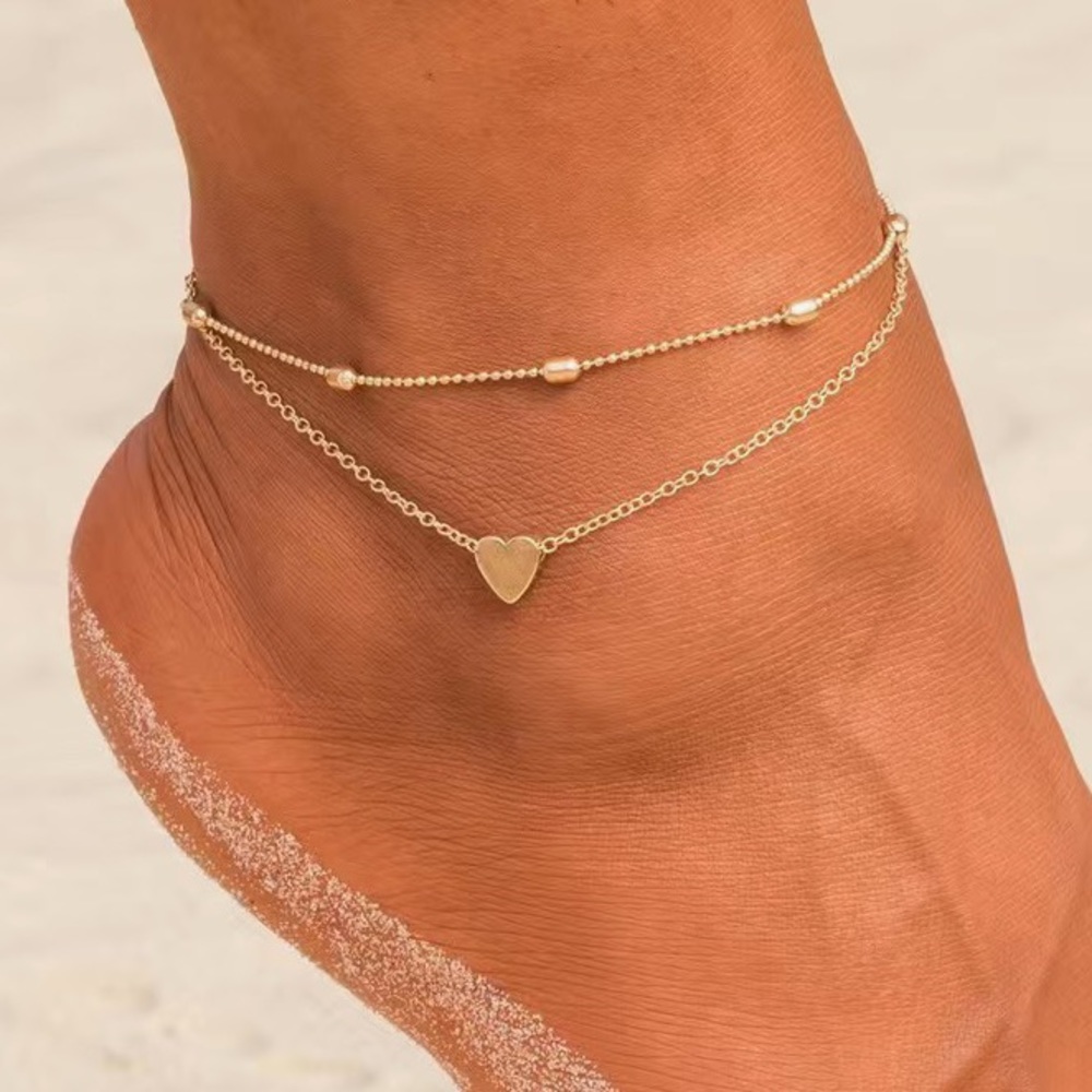 Floating Heart Gold Toned Dainty Anklet Set - Picture 4 of 4